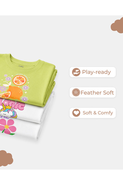 luay Girls Cotton T-Shirt & Shorts Combo Pack of 3 | Half Sleeve Printed Summer Co-Ord Set for Girls | Soft Breathable Cotton Clothing Set |