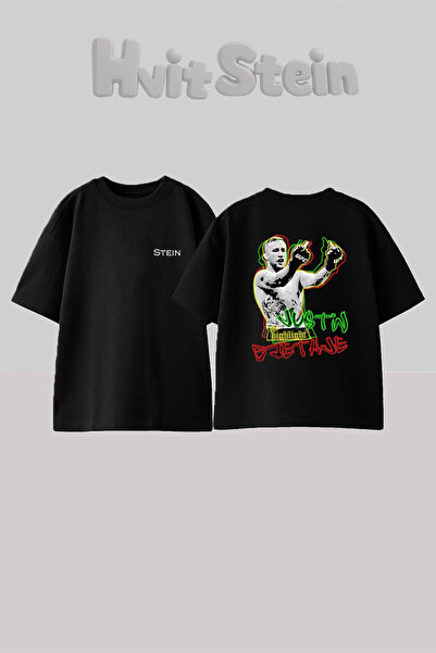 Justin Gaethje Tasarım Sırt Baskılı Pamuk Siyah Oversize T-shirt