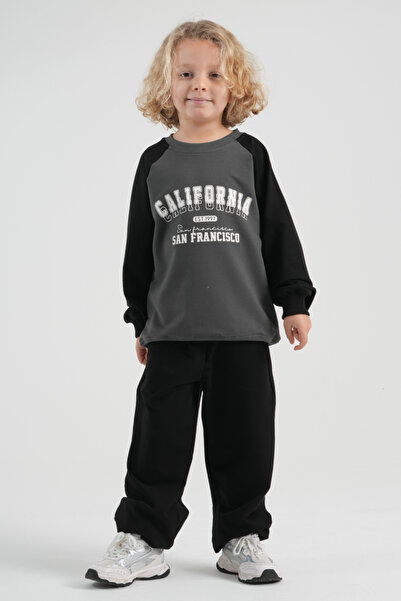 HayKids Raglan Sleeve Kids' Tracksuit Set - California Printed Two-Thread Ove...