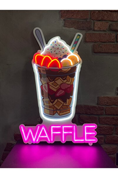 Neonite 'BARDAKTA WAFFLE' Işıklı ve Uv Baskılı Neon Led Dekoratif Duvar Tabel...