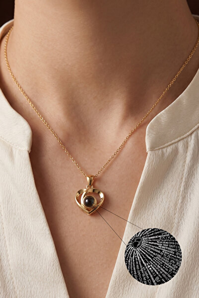 Elika Silver Heart Necklace with I Love You Written in 100 Languages