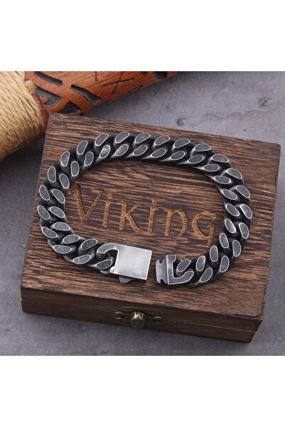 Viking Antrasit Cuban Chain Tasarım 316L Kararmaz&Paslanmaz Saf Çelik Bileklik