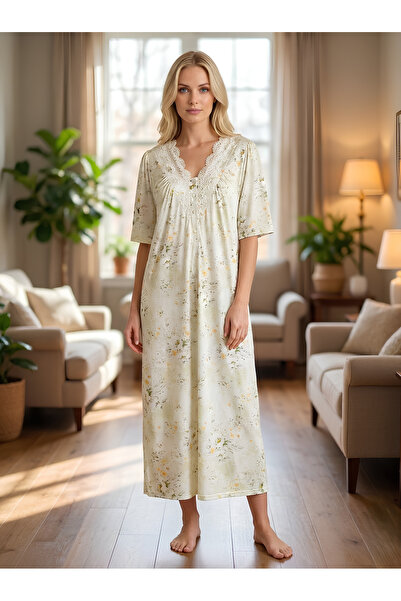 Lohusa Homewear New Season Green Summer Floral Patterned Design Lace Detailed...