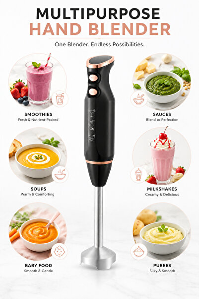 Baytix HOME 800W Hand Blender Set, 4-Blade Stainless Steel Stick Blender, 2-S...