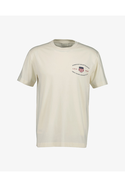 Gant Erkek Krem Bisiklet Yaka Regular Fit Logolu T-Shirt
