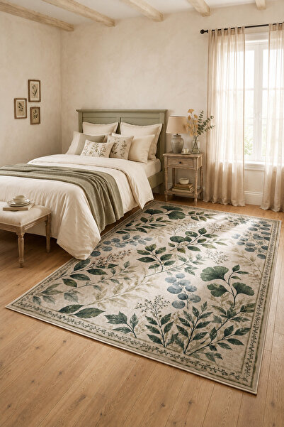 HALISHOP Flower Leaf Patterned Non-Slip Base Machine Washable Digital Printed Chenille Carpet Rug Runner