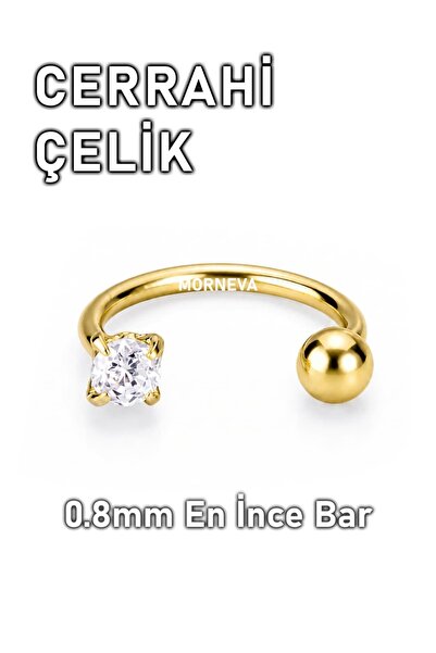 MORNEVA Cerrahi Çelik Altın Renkli Beyaz Taşlı Yarım Halka Hızma Burun Pierci...