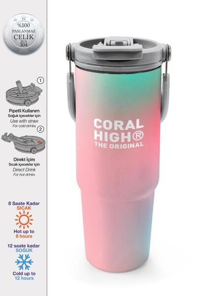 Coral High Kids Renkli Pipetli ve Direkt İçim Çelik Termos 900 ml 38734
