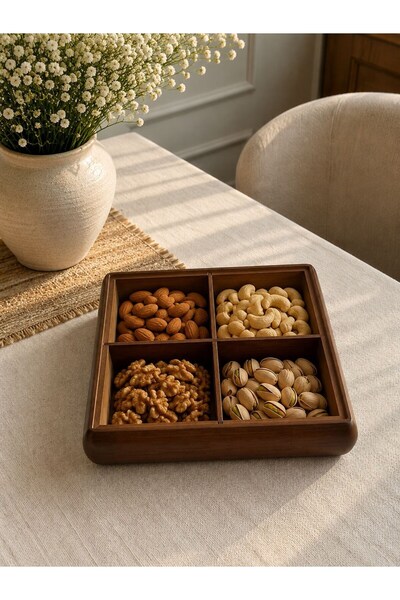 Senin Dükkanın 4-Compartment Covered Acacia Luxury Snack Bowl & Presentation ...