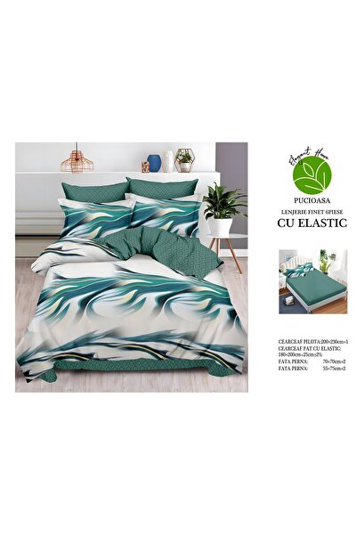 naniland.ro Lenjerie de Pat Bumbac Satinat 2 Persoane 6 Piese cu Elastic 180x...