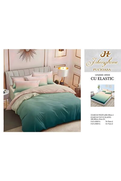 naniland.ro Lenjerie de Pat Bumbac Satinat 2 Persoane 6 Piese cu Elastic 180x...