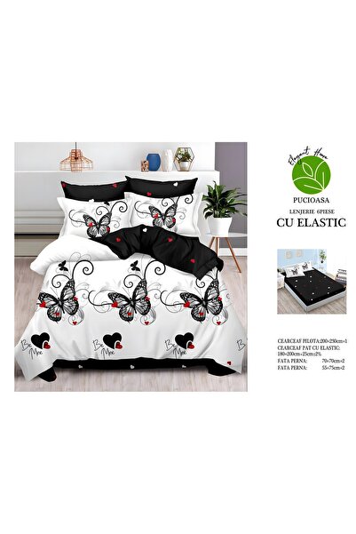 naniland.ro Lenjerie de Pat Bumbac Satinat 2 Persoane 6 Piese cu Elastic 180x...