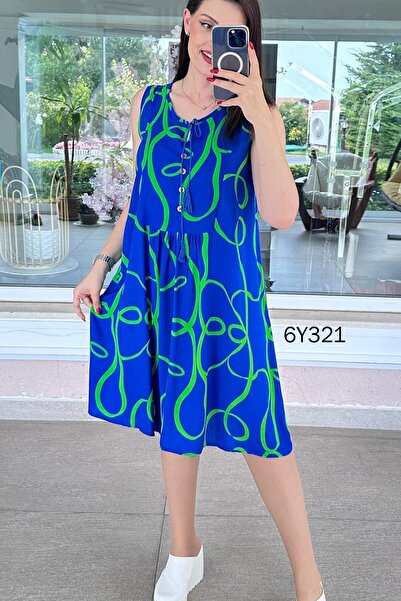 İnce Topuk Zero Sleeve Button Detail Viscose Dress 6Y321