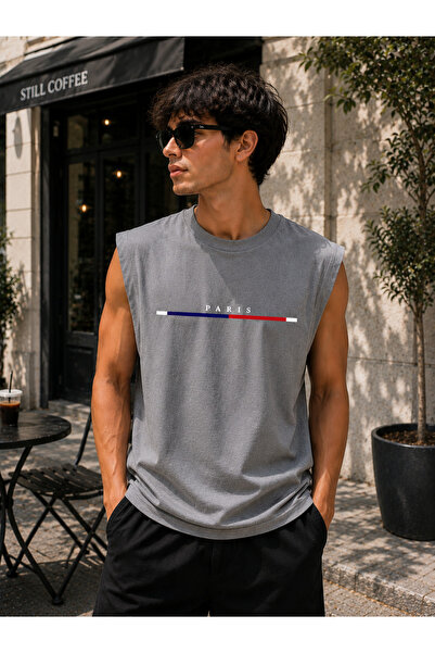 caddekombin Zero Sleeve Unisex Paris Cotton Combed Cotton Crew Neck T-Shirt