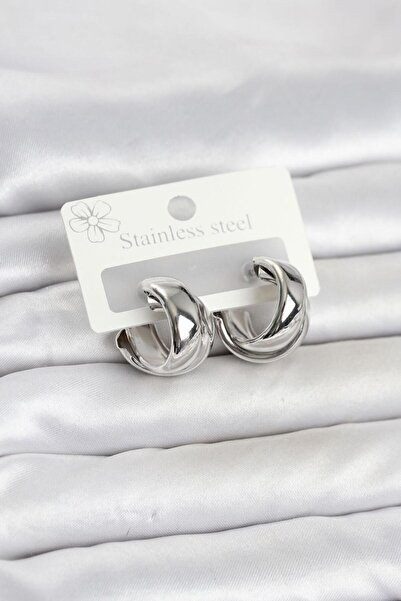 serelya 316L Steel Silver Color Asymmetric Hoop Model Women's Earrings