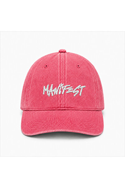 Genel Markalar Kırmızı Manifest Nakışlı Şapka – Ayarlanabilir Unisex Kep