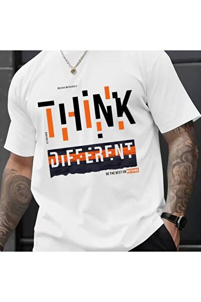 LİNA06 تي شيرت عصري للرجال، بتصميم THINK DIFFERENT، طباعة فريدة بنمط إبداعي، ...