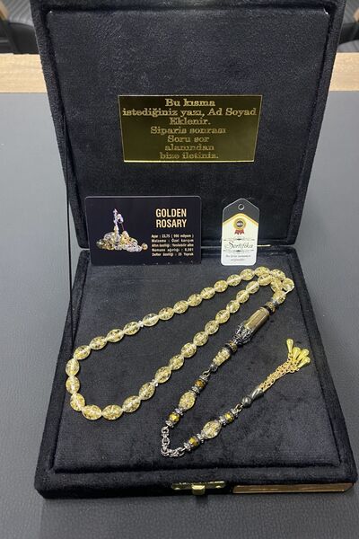 tesbihhan kehribar Özel Kutulu ve Harf Püsküllü Sertifikalı 24 Ayar Altın Par...