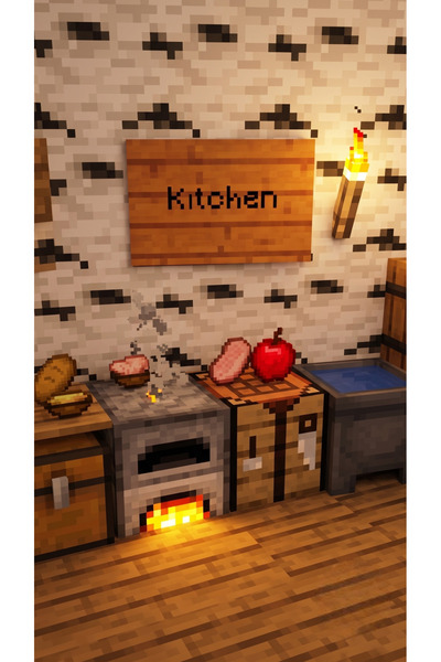 Innovate Store Minecraft Temalı Kitchen Ahşap Duvar Tabelası Dekoratif Gamer ...