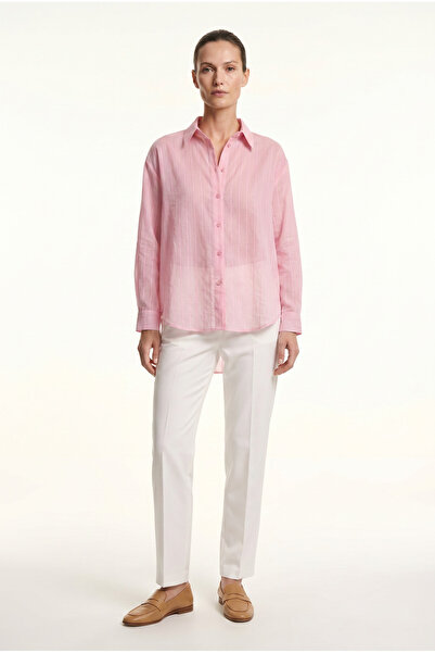 Pulchrani Pink Striped Comfortable Fit Long Sleeve Voile Shirt