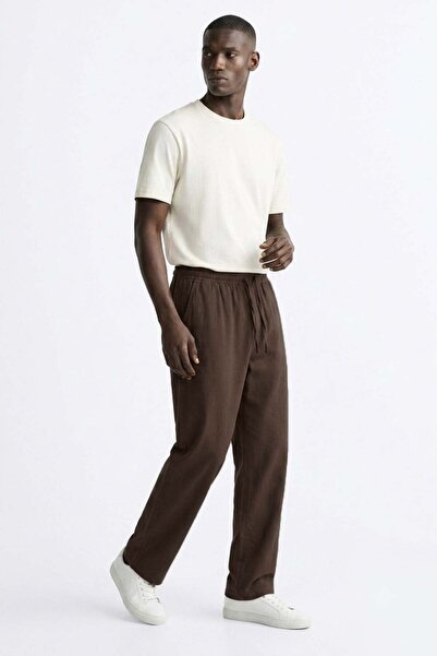 BARRELS AND OIL Men's Tie-Waist Washed Detail Trousers - Bitter Brown