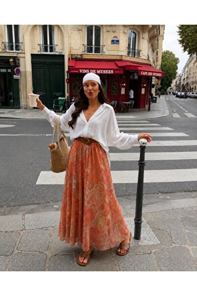 asur boutique Asur Boutique Women's Floral Patterned Chiffon Maxi Skirt with ...