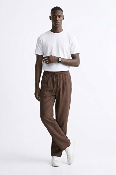 BARRELS AND OIL Men's Relaxed Fit Tie-Waist Trousers - Brown