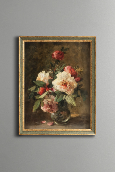 epiqart Pink and White Flowers in a Vase - Vintage Patterned Painting - Fine ...