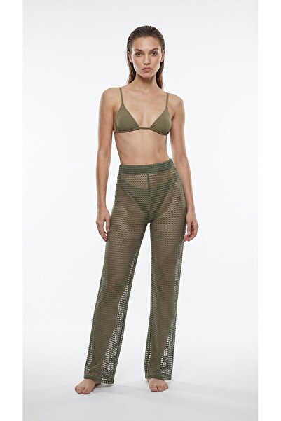Eight Fashion Pantaloni de plajă elastici din dantelă cu model geometric kaki...
