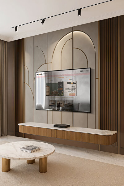 DECOMALL (TV-20) TV Arkası Duvar Kağıdı Tek Parça 3D Çita Mermer Görünümlü Salon Ofis Duvar Posteri