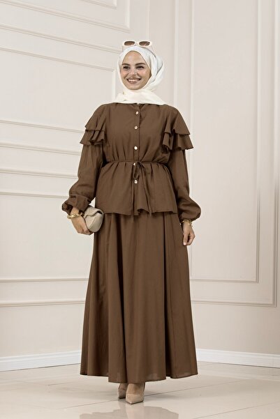 Sevitli Layered Detailed Minel Skirt Set - Brown