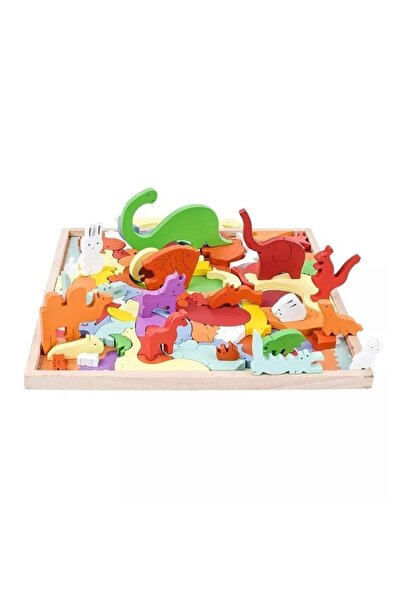 CasaDesteapta.ro Puzzle 3D din Lemn Tip Tetris cu Forme de Animale, 76 Piese,...