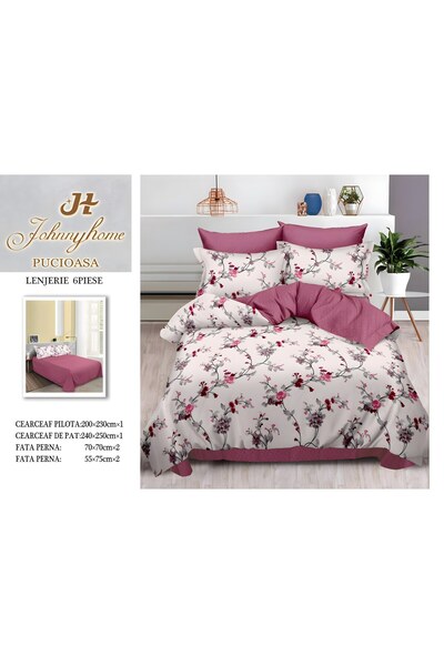 naniland.ro Lenjerie de Pat Bumbac Satinat 2 Persoane 6 Piese Fără Elastic 20...