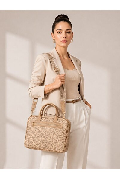 Just Polo Women's Hand and Shoulder Bag Monogram Printed Beige
