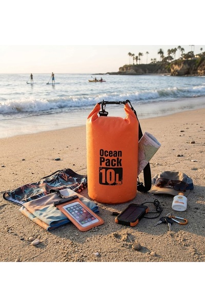 %100 Su Geçirmez Dry Bag 10 Litre – Su Sporları ve Outdoor Çantası (Turuncu)