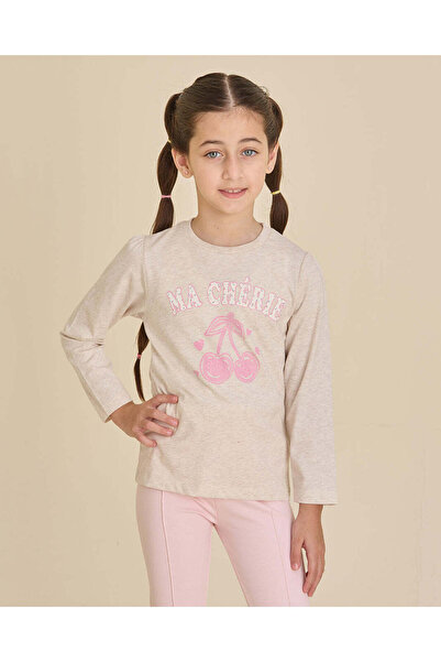 REDTAG Girls Grey Placement Print T-Shirt