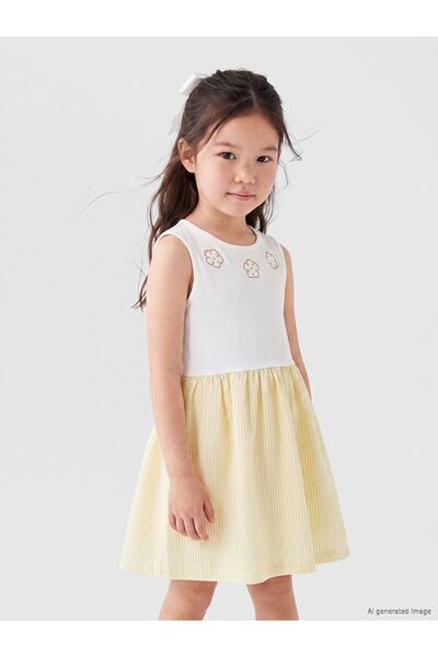 LC Waikiki Lcw Kids Yellow Crew Neck Stone Printed Girls' Dress