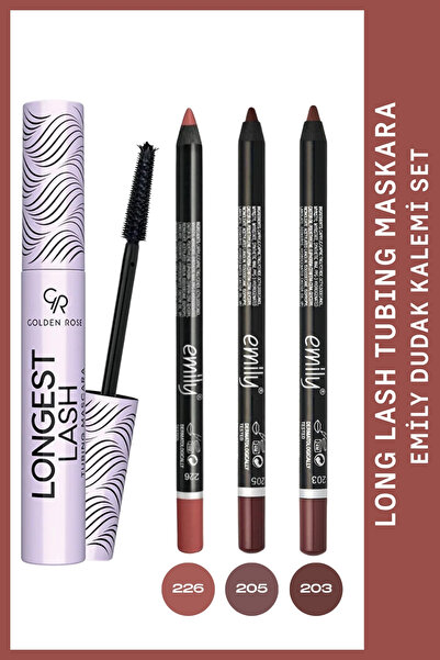 Golden Rose Long Lash Tubing Maskara ve Emily Dudak Kalemi Set