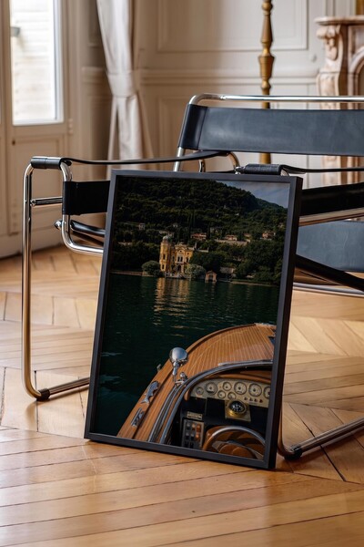 Postifull Lake and Boat Scenery Poster, Black Framed Poster, Old Money Series...