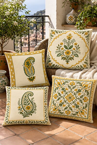 EVPANYA Natural Çiçekler Desenli 4'Lü Kırlent Kılıfı Seti