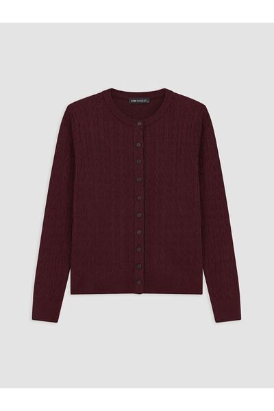 LC Waikiki Lcw Modest Burgundy Hair Braid Patterned Women's Knitwear Cardigan
