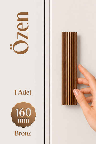 Badem10 Özen (1 Adet) 160 mm Bronz Çizgili Metal Mobilya Dolap Çekmece Kulp 1...