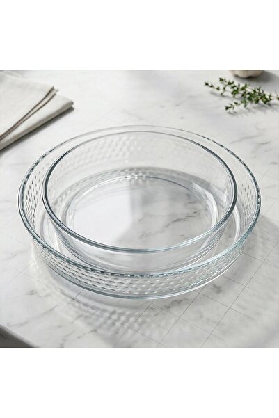 laverahome Josel 2-Piece Oven Tray Set - Round Shape - Heat Resistant Glass |