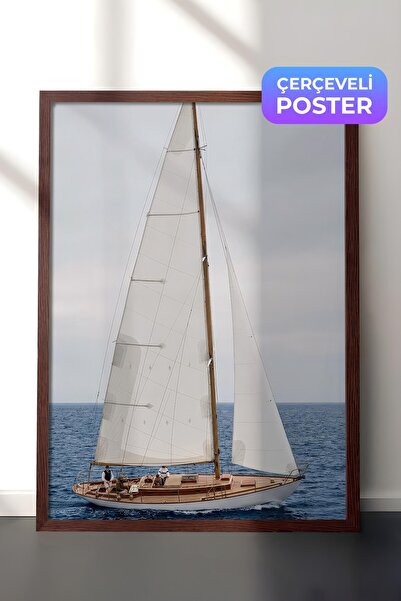 Postifull Sailing Boat Poster, Brown Framed Poster, Old Money Series, No:113161