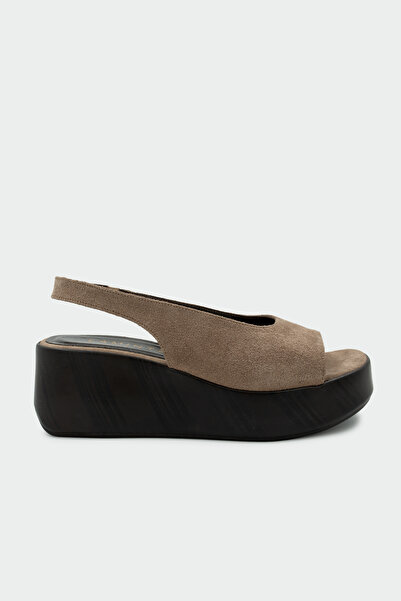 LAMİNTA Degal Genuine Leather Thick Sole Women's Mink Suede Sandals