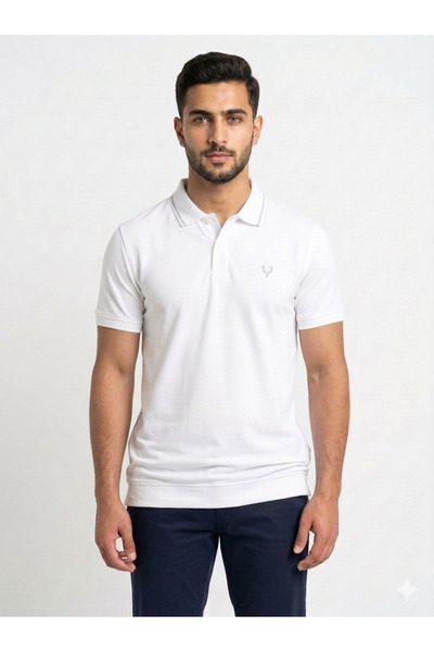 Allen Solly Men's Premium White Slim Fit Polo Shirt with Silver Tipping