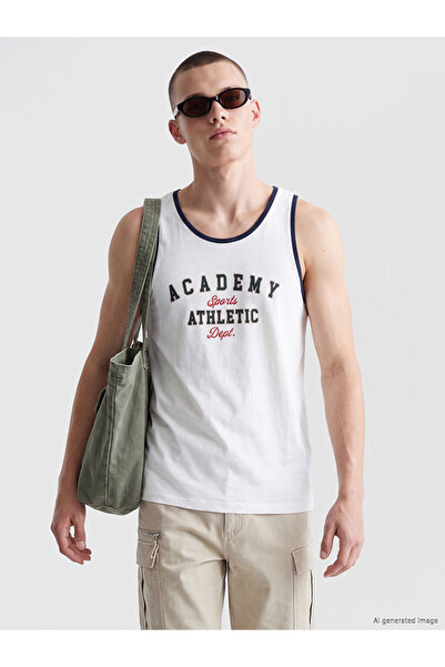 LC Waikiki Vizyon New Season Ecru Crew Neck Printed Men's Sleeveless T-Shirt