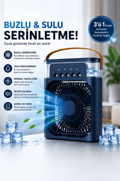 Happy Owl Masaüstü Mini Klima Fanı Buzlu Sulu Soğutucu Vantilatör 600 ML Su H...