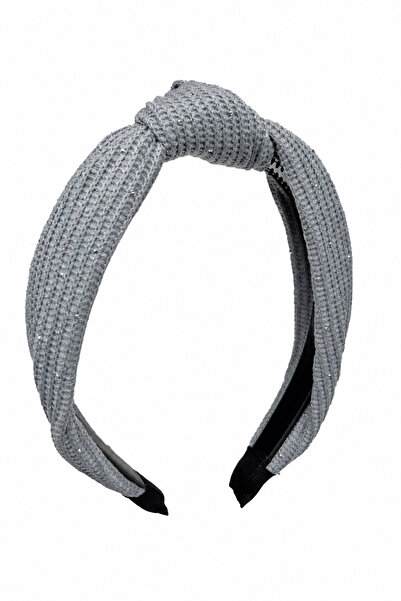 Jack Ferrero Stylish Knot Detailed Gray Glittery Knitted Hair Band Crown Wome...