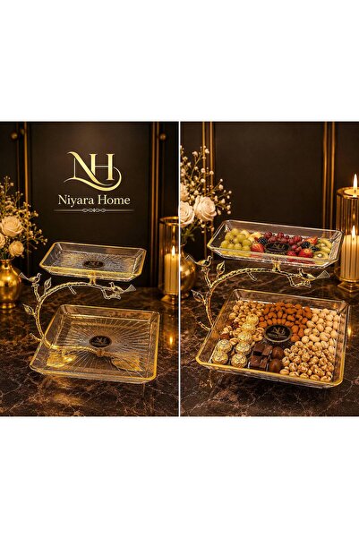 Niyara home 2-Tier Glass and Metal Presentation Stand